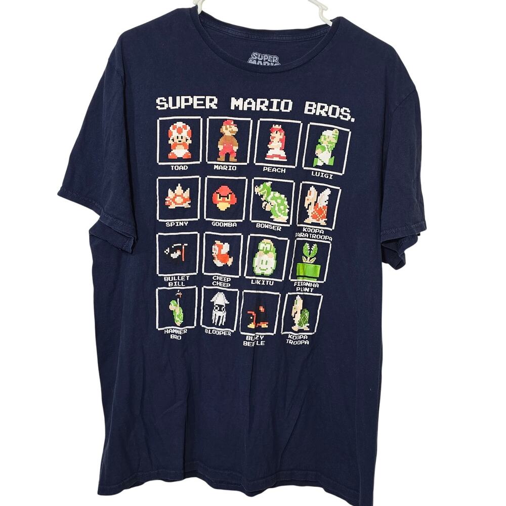 Super Mario Bros. 16 Character Pixel Grid Boxes Graphic T-Shirt  Mens Size XL